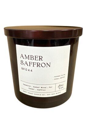 Leoben Amber Saffron Scented Candle 24oz 3 Wick Jasmine Amberwood Fir Cedar